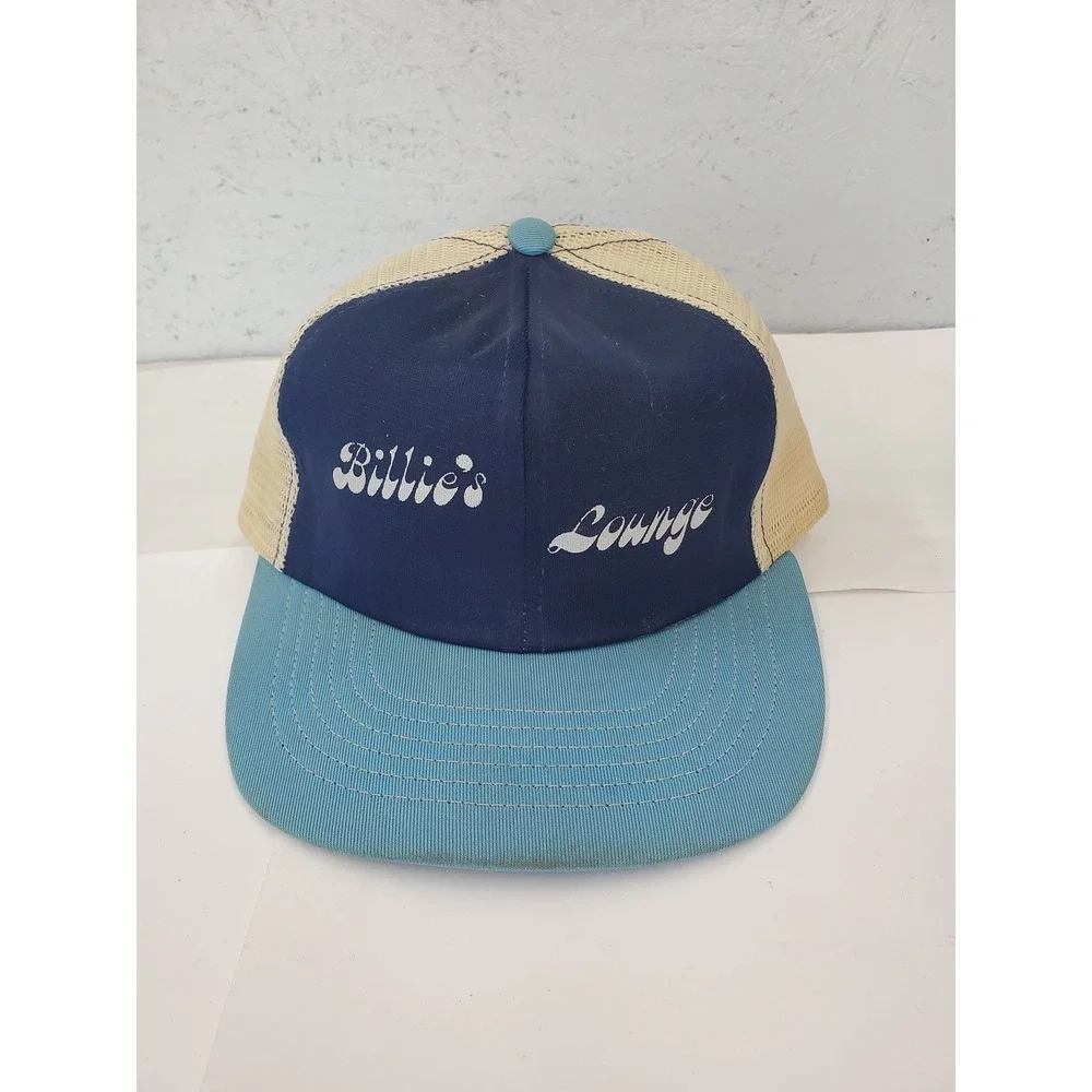 Vintage Billies Lounge Trucker Hat Navy Blue Snapback Mesh Cap Retro Bar Hat